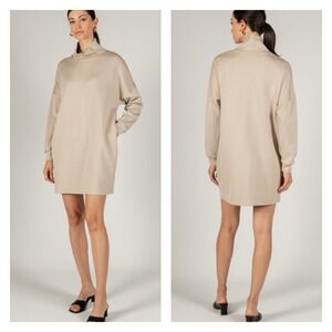 P CILL Womens Sweatshirt Scuba Dress Size L Beige‎ Turtleneck Oversized